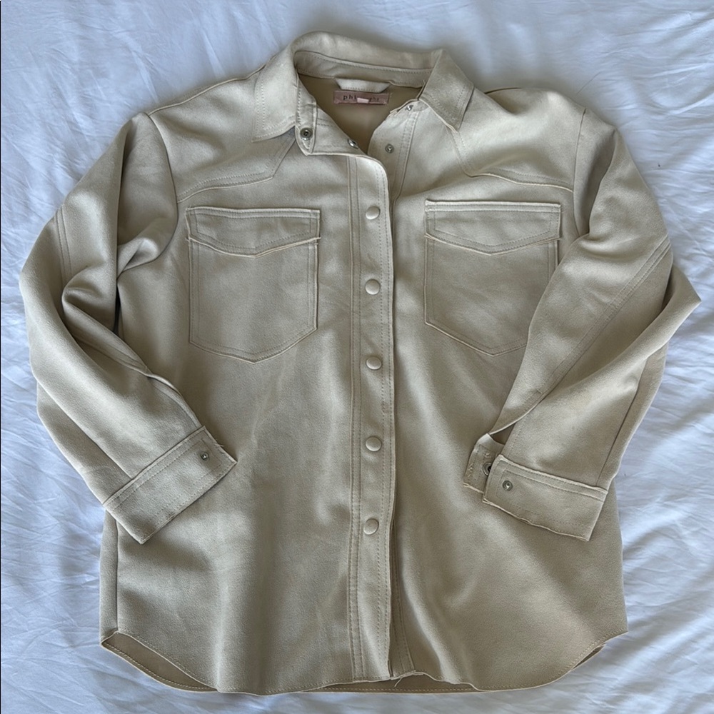 Suede Beige Button-Up Shirt